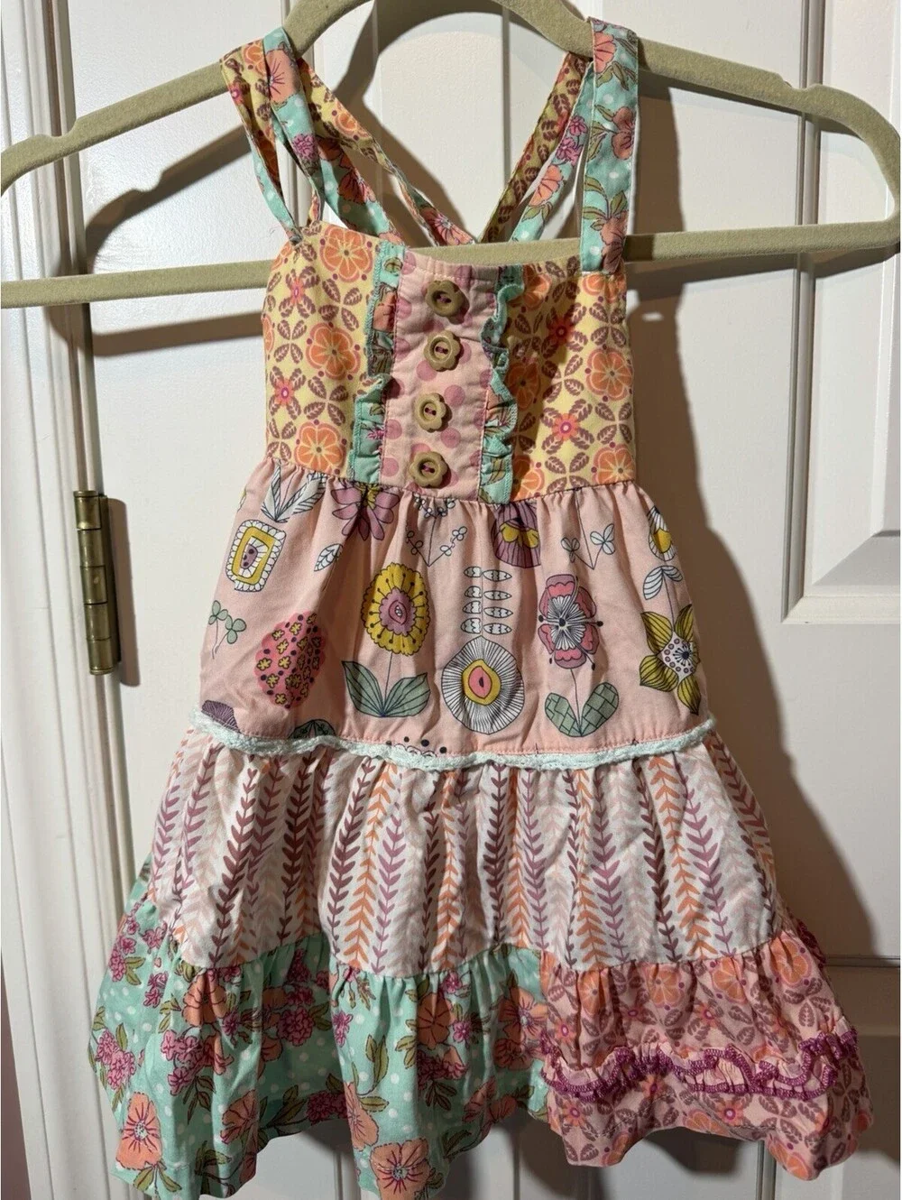 Matilda Jane Step Right Up Ellie Dress 3 Tiered Floral Button Front Size 2